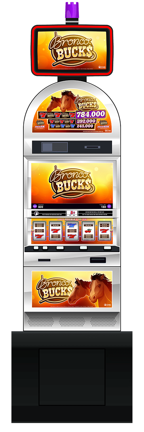 Bronco Bucks slot machine cabinet by Castle Hill Gaming