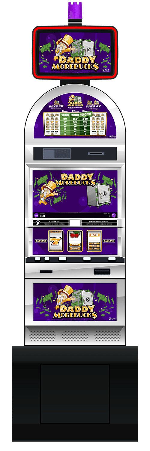 Daddy Morebucks slot machine cabinet by Castle Hill Gaming