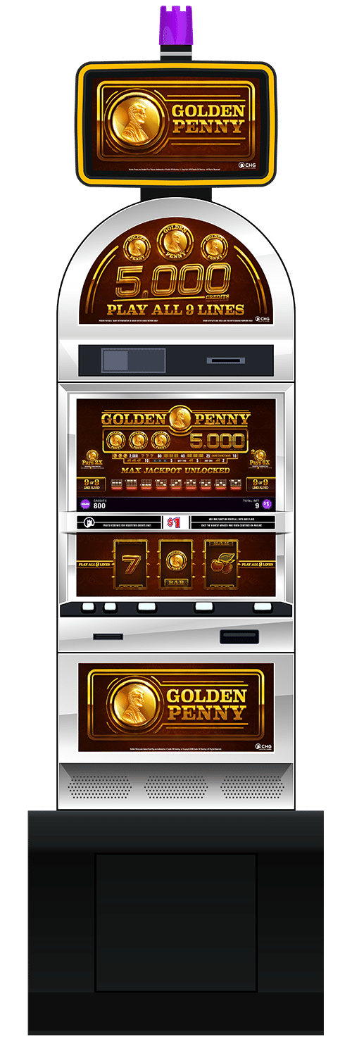 Golden Penny slot machine cabinet by Castle Hill Gaming