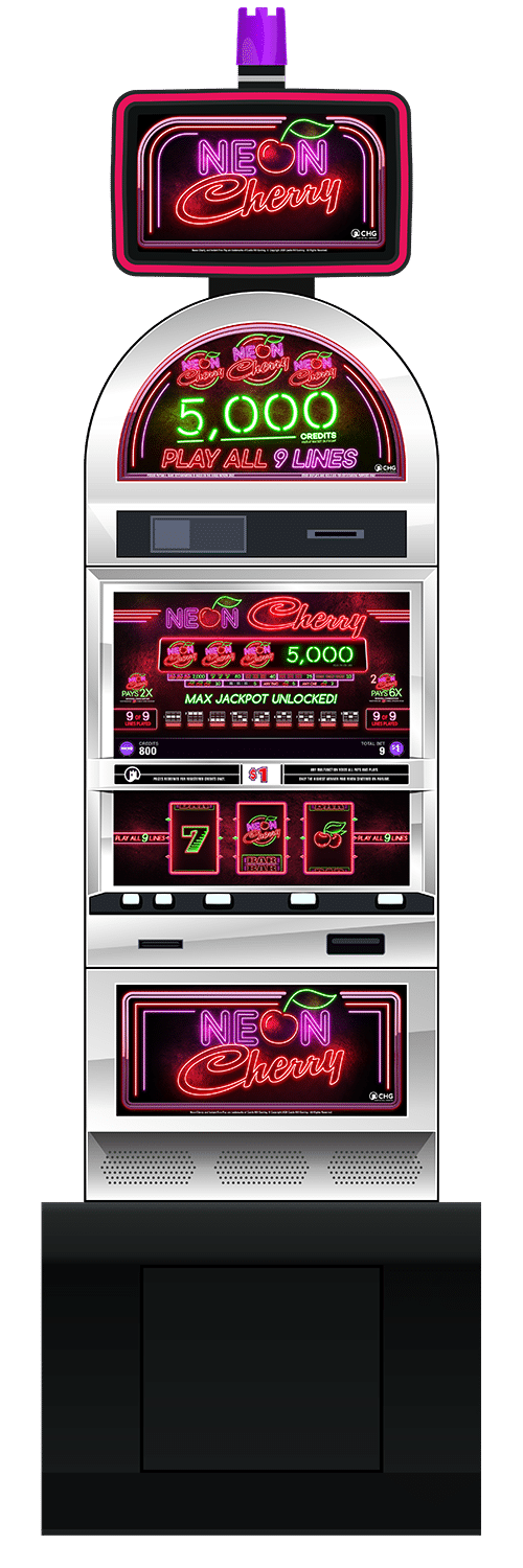 Neon Cherry slot machine cabinet by Castle Hill Gaming