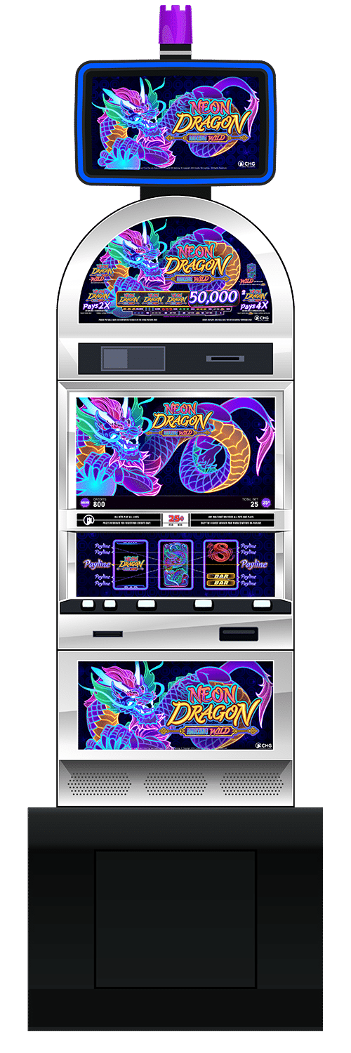 Neon Dragon slot machine cabinet by Castle Hill Gaming