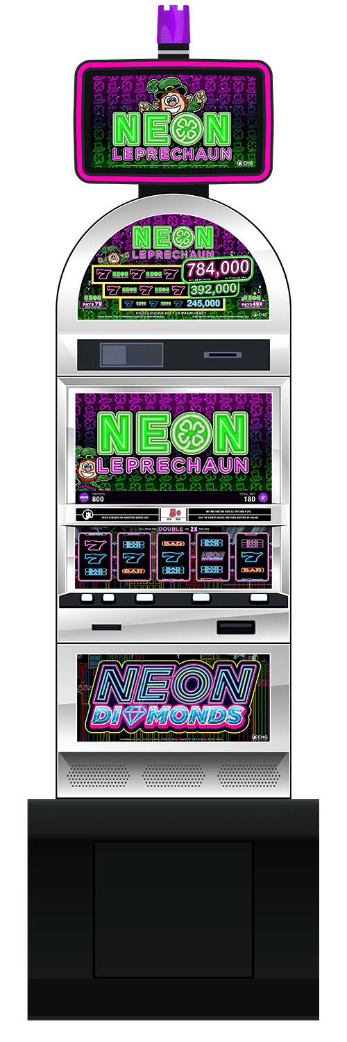 Neon Leprechauns slot machine cabinet by Castle Hill Gaming