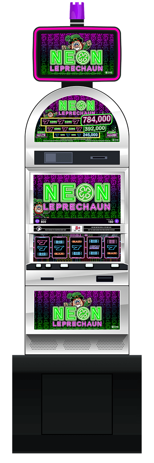 Neon Leprechauns slot machine cabinet by Castle Hill Gaming