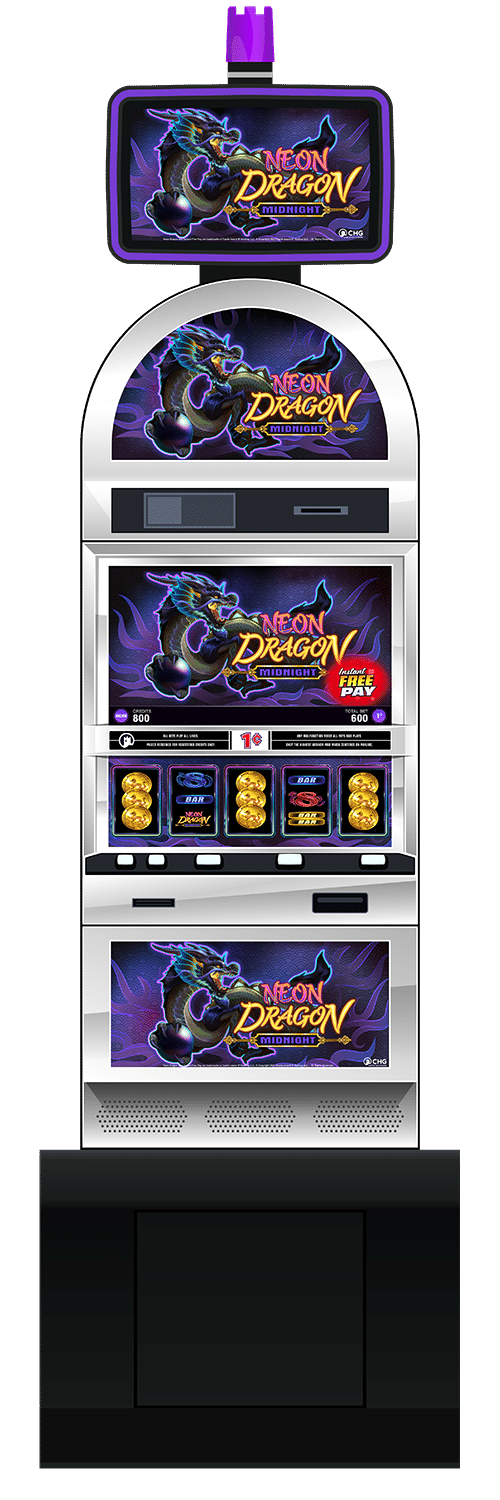 Neon Dragon Midnight slot machine cabinet by Castle Hill Gaming