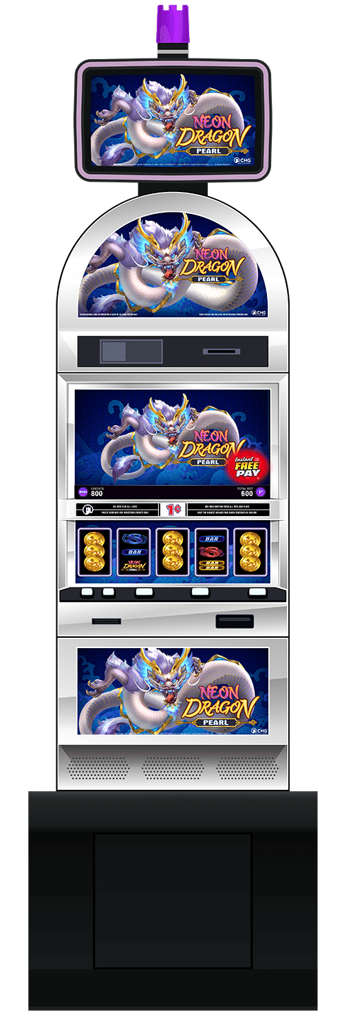 Neon Dragon Pearl slot machine cabinet by Castle Hill Gaming