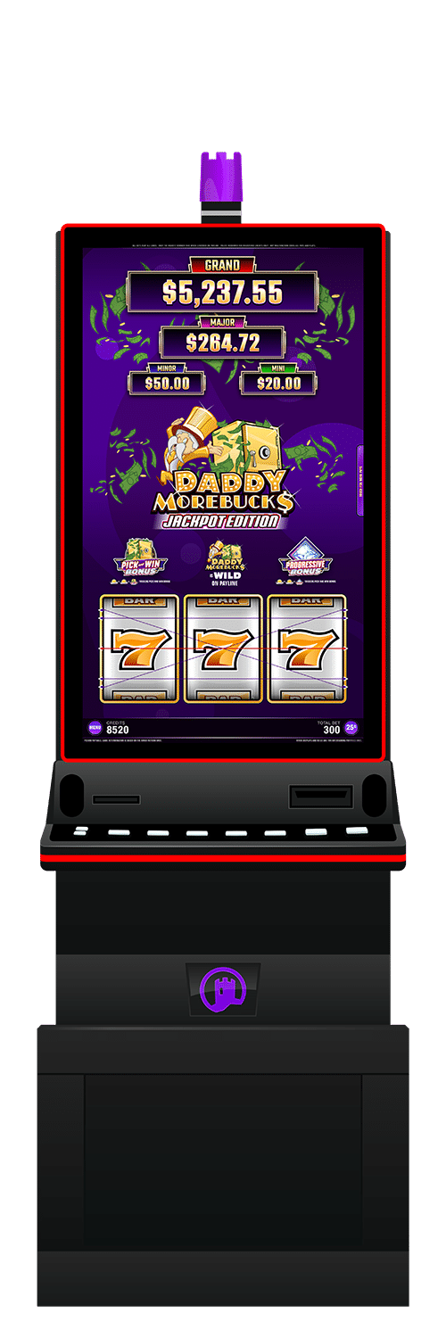 Daddy Morebucks Jackpot Edition slot machine cabinet by Castle Hill Gaming