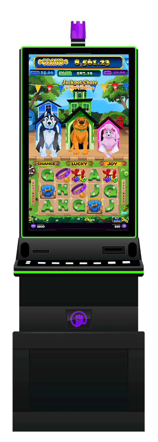Jackpot Chase: Puppy Party slot machine cabinet by Castle Hill Gaming